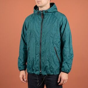 Red Ledge Jacket Mens Large Green Hooded Nylon Windbreaker Water-Tex Hiking EUC